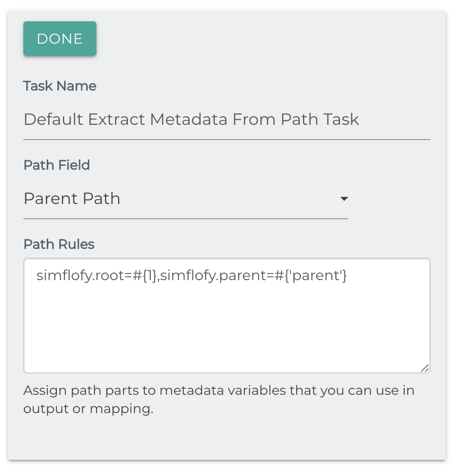 Create Extract Metadata From Path Task