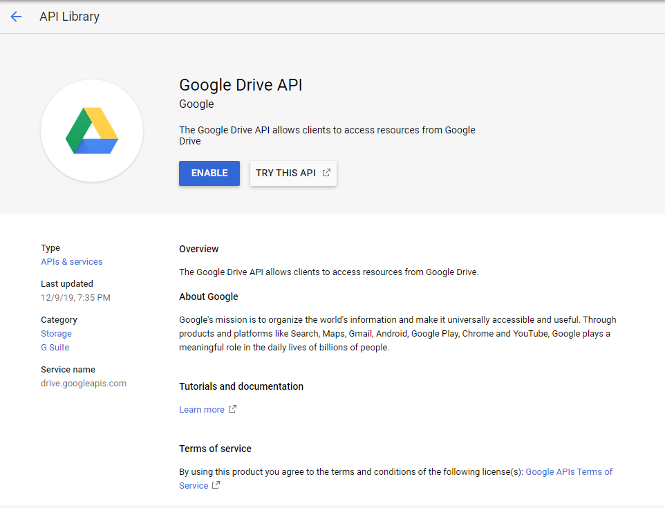 Enable Google Drive API