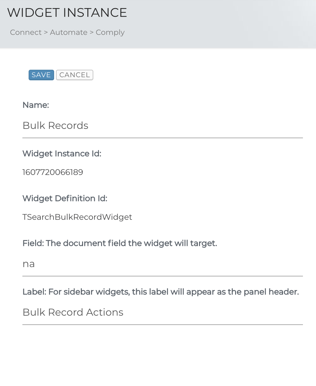 Create Bulk Records Widget Instance