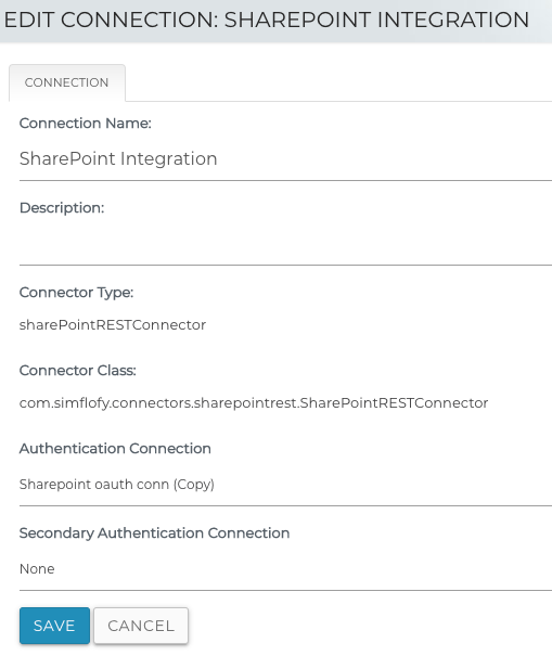 Edit Sharepoint Integration Connection